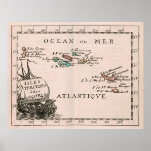Vintage Map of The Azores Islands (1682) Poster