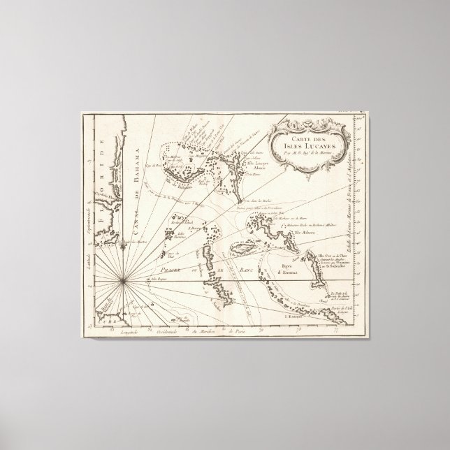 Vintage Map of The Bahamas (1764) Canvas Print (Front)