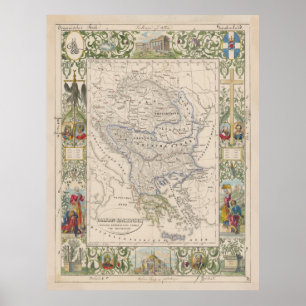 Vintage Map of the Balkans (1841) Poster