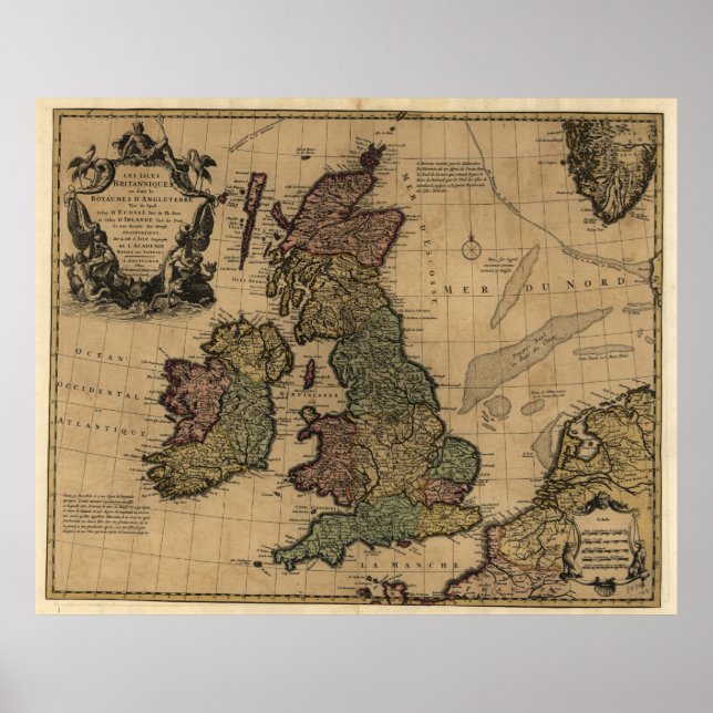 Vintage Map of The British Isles (1700s) Poster (Front)