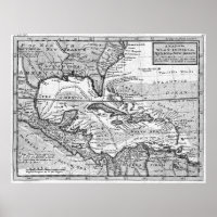 Vintage Map of the Caribbean (1732) BW