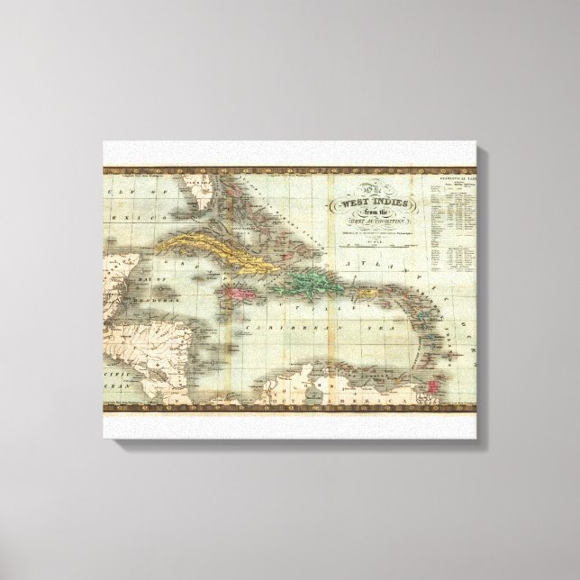 Vintage Map of The Caribbean (1834) Canvas Print (Front)