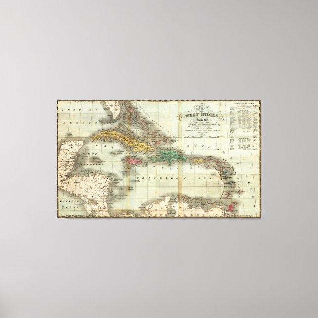Vintage Map of The Caribbean (1834) Canvas Print (Front)