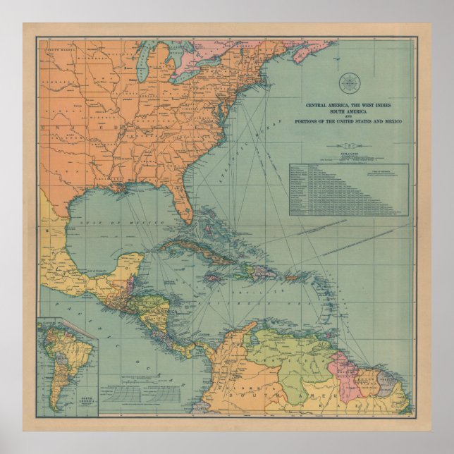 Vintage Map of The Caribbean (1909) Poster (Front)