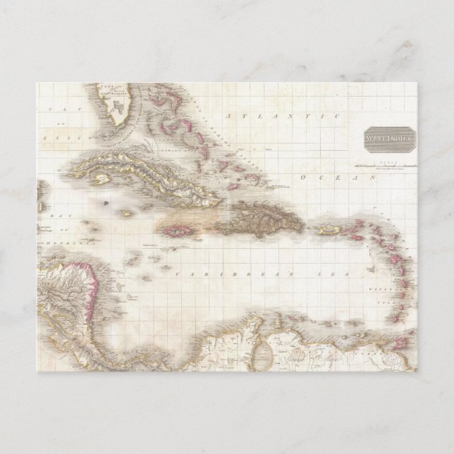 Vintage map of the Caribbean Sea Postcard (Front)