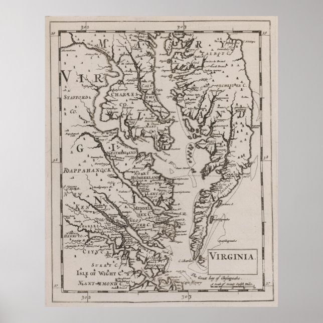 Vintage Map of The Chesapeake Bay (1681) Poster (Front)