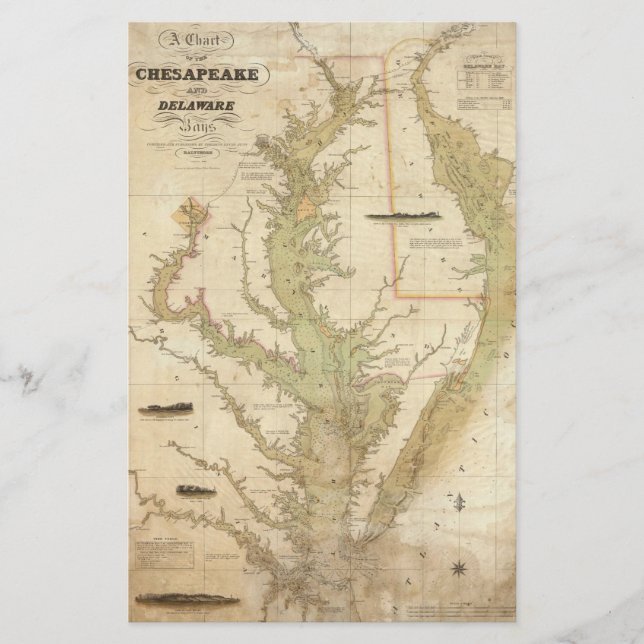 Vintage Map of The Chesapeake Bay (1840) (Front)