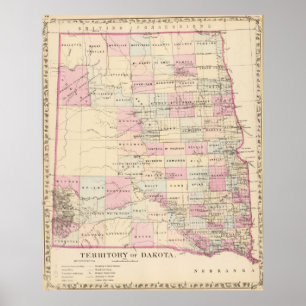 Vintage Map of The Dakota Territory (1880) Poster