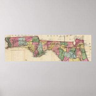 Vintage Map of The Florida Panhandle (1870) Poster