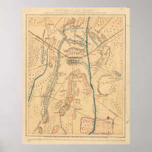 Vintage Map of The Gettysburg Battlefield (1864) Poster