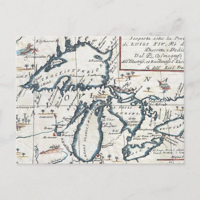 Vintage Map of The Great Lakes (1696) Postcard (Front)