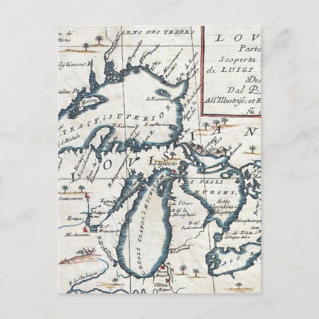 Vintage Map of The Great Lakes (1696) Postcard (Front)