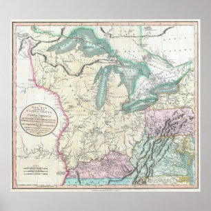 Vintage Map of The Great Lakes & Midwest (1801) Poster