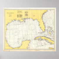 Vintage Map of The Gulf of Mexico (1942)