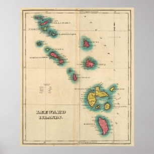 Vintage Map of The Leeward Islands (1822) Poster