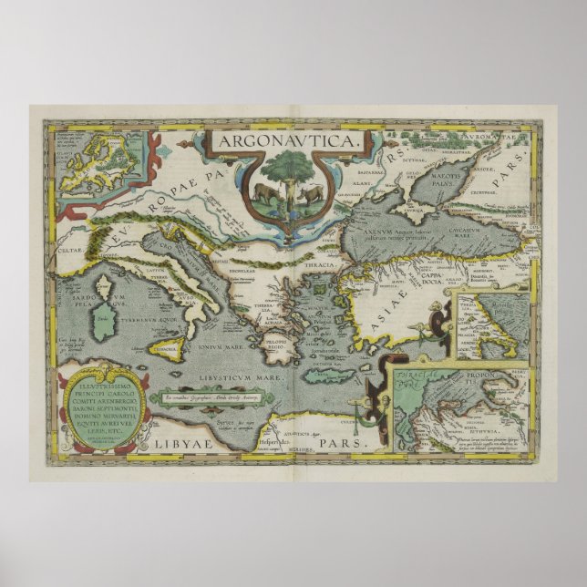 Vintage Map of The Mediterranean Sea (1608) Poster (Front)