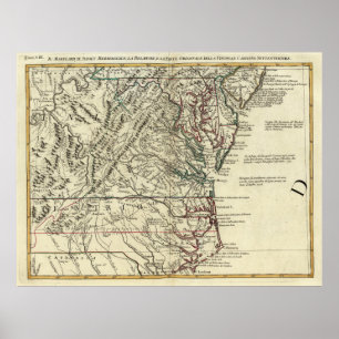 Vintage Map of The Mid Atlantic States (1778) Poster