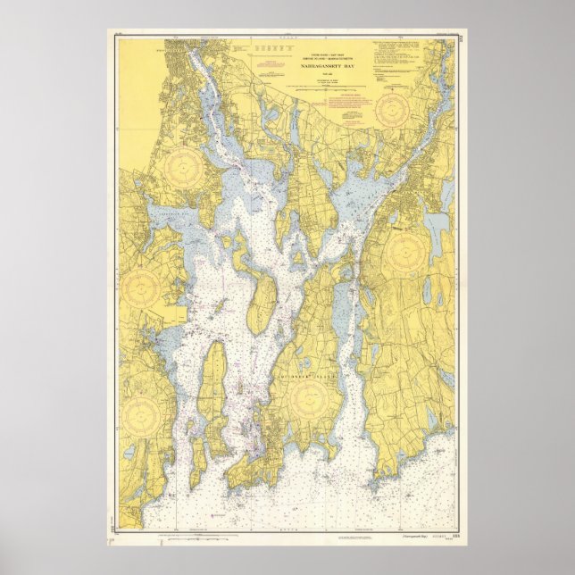 Vintage Map of The Narragansett Bay (1852) Poster (Front)