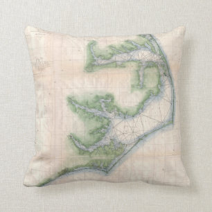 Vintage Map of The North Carolina Coast (1875) Cushion