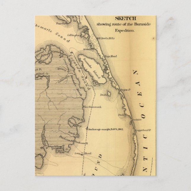 Vintage Map of The Outer Banks (1862) Postcard (Front)