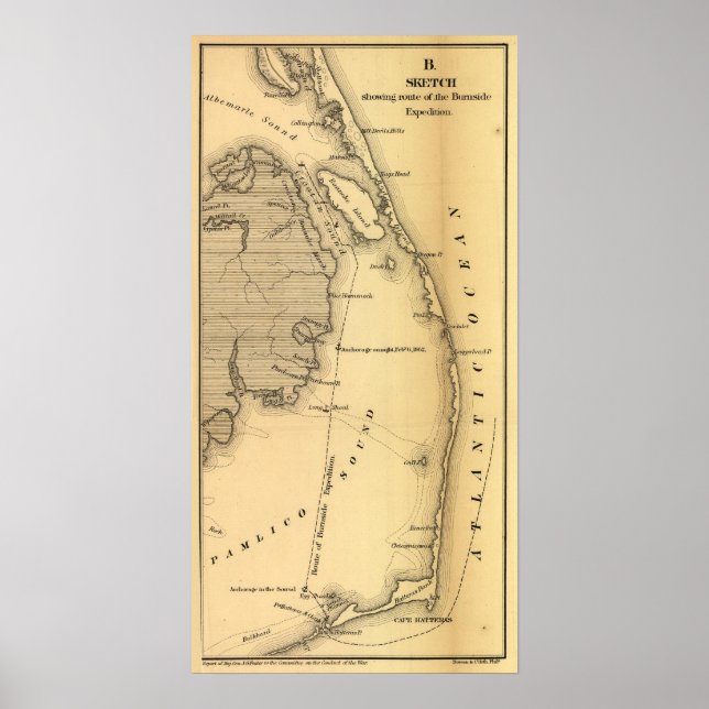 Vintage Map of The Outer Banks (1862) Poster (Front)