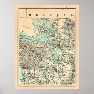 Vintage Map of The Puget Sound (1883) Poster