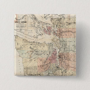 Vintage Map of The Puget Sound (1891) 15 Cm Square Badge