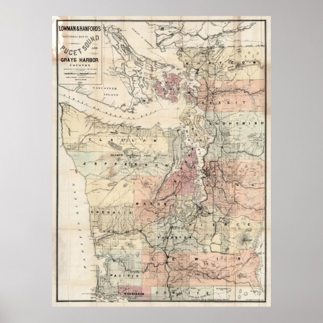 Vintage Map of The Puget Sound (1891) Poster (Front)