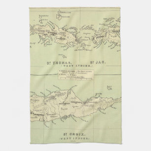 Vintage Map of The Virgin Islands (1853) Tea Towel