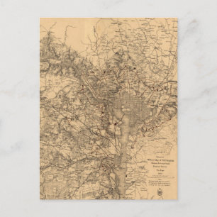 Vintage Map of The Washington DC Area (1865) Postcard