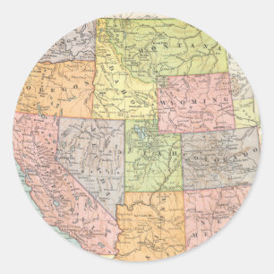 Vintage map of the Western States of U.S. Classic Round Sticker