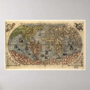 Vintage Map of The World (1565) Poster