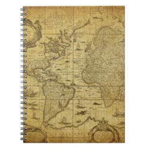 vintage map of the world 1635 notebook