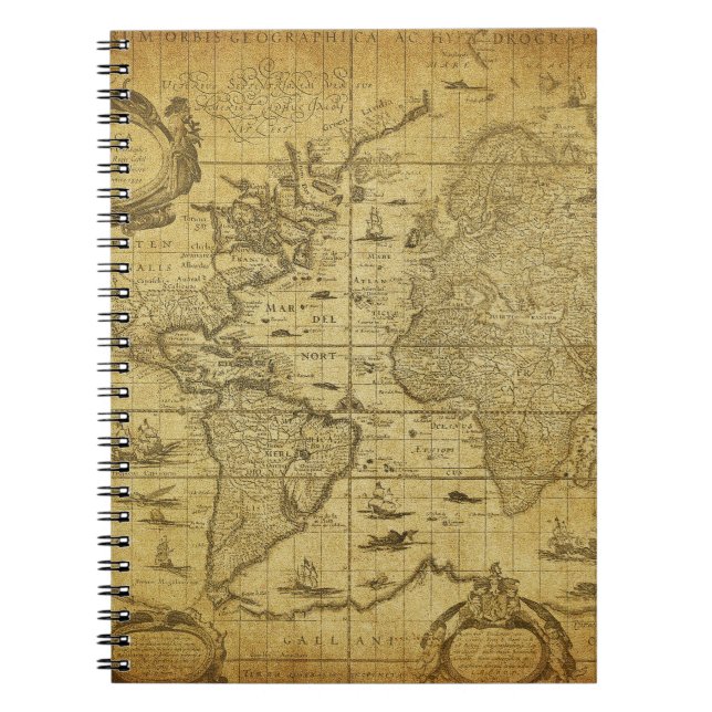 vintage map of the world 1635 notebook (Front)