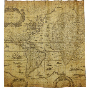 vintage map of the world 1635 shower curtain