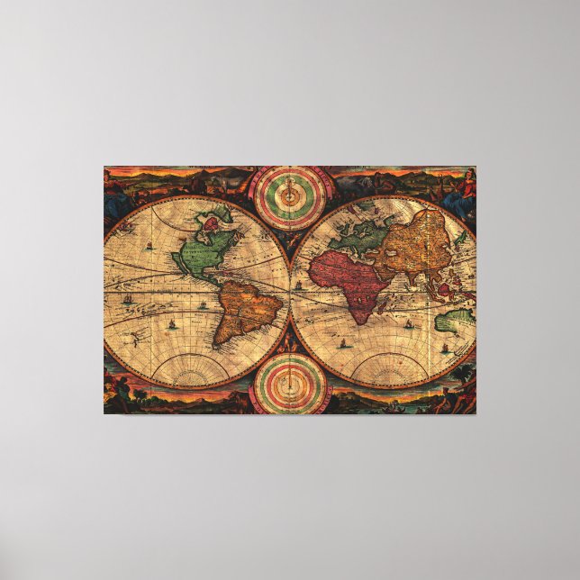 Vintage Map of The World (1730) - Stylised Canvas Print (Front)