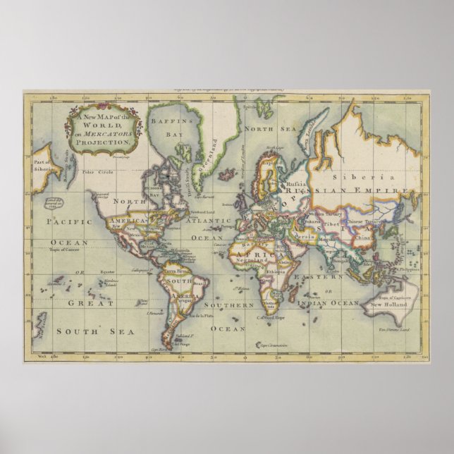 Vintage Map of The World (1766) Poster (Front)