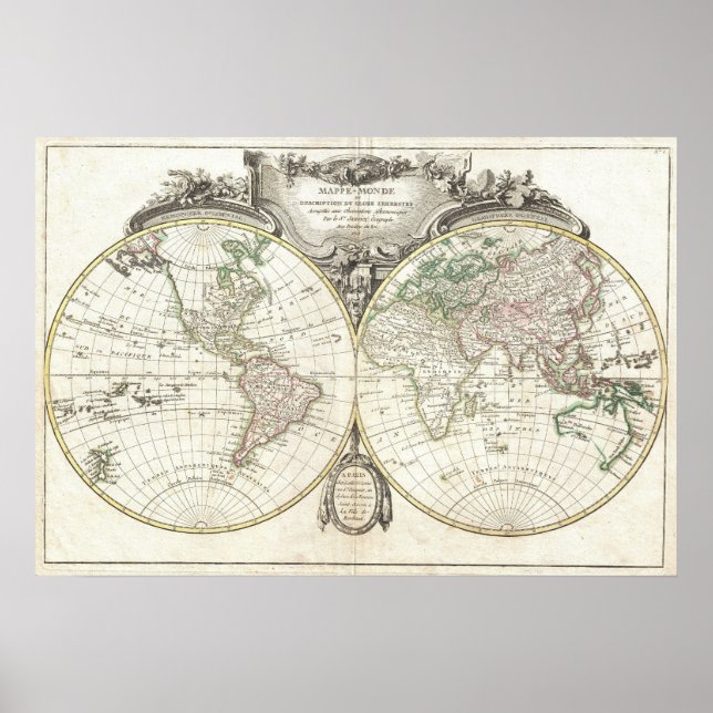 Vintage Map of The World (1775) Poster (Front)