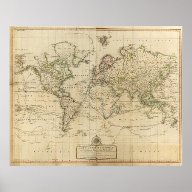 Vintage Map of The World (1800) Poster (Front)