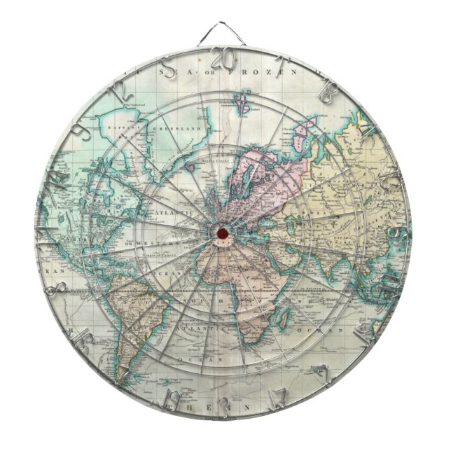 Vintage Map of The World (1801) Dartboard (Front)