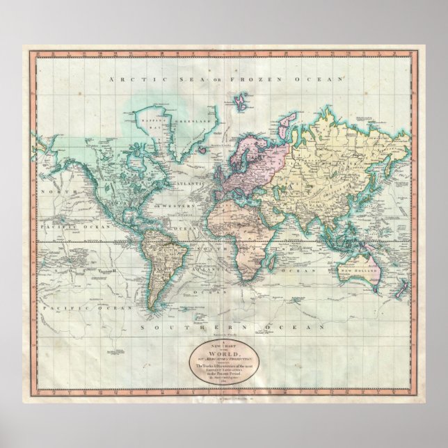 Vintage Map of The World (1801) Poster (Front)