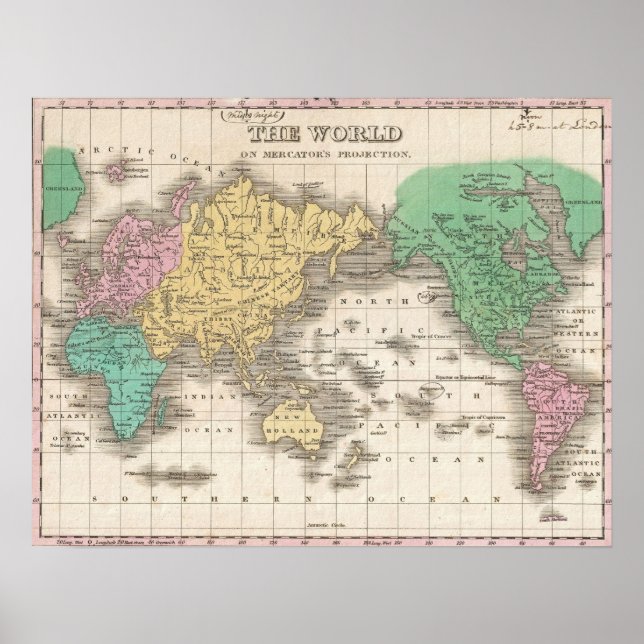 Vintage Map of The World (1827) Poster (Front)