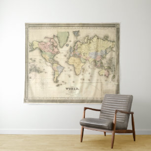 Vintage Map of The World (1840) Tapestry