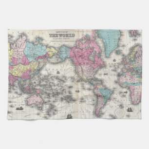 Vintage Map of The World (1852) Tea Towel