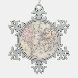 Vintage Map of The World (1864) Snowflake Pewter Christmas Ornament