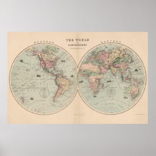 Vintage Map of The World (1873) Poster