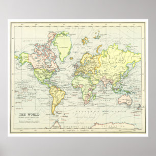 Vintage Map of The World (1899) Poster