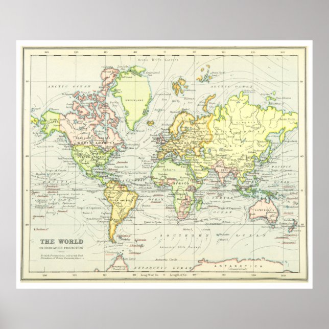 Vintage Map of The World (1899) Poster (Front)