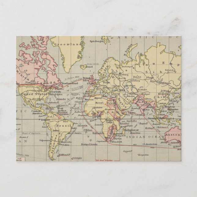 Vintage Map of The World (1914) Postcard (Front)
