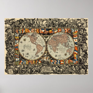 Vintage Map of The World (1920) Poster